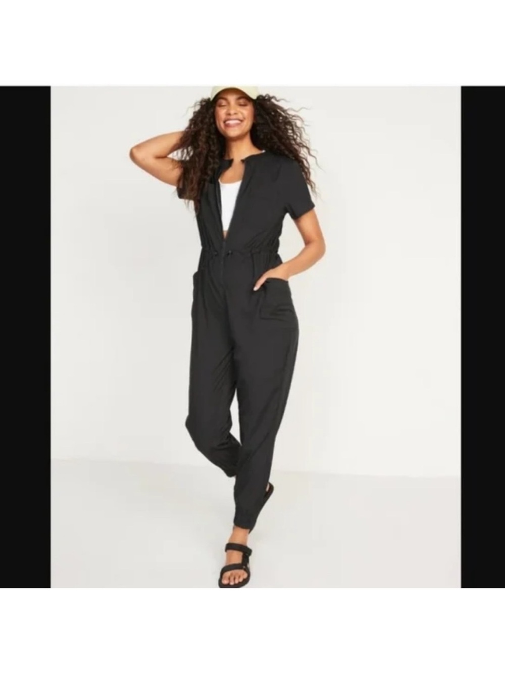 NWT Old Navy Short Sleeve StretchTech Collarless Jumpsuit - Medium, Black